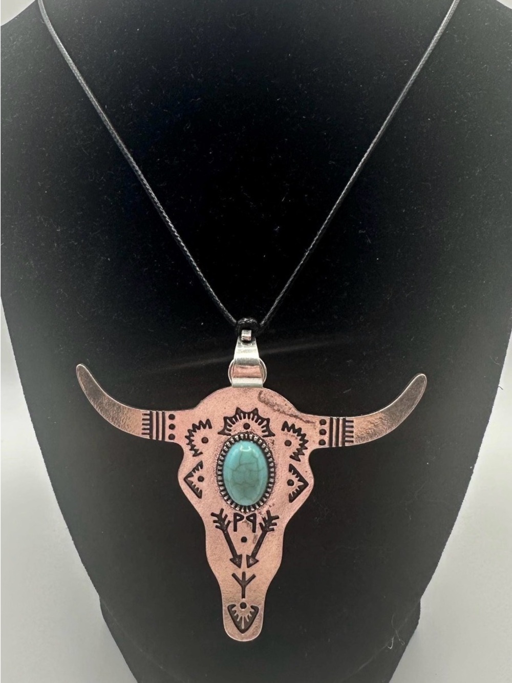 Turquoise Stone Bull Skull Pendant Necklace - Women Jewelry